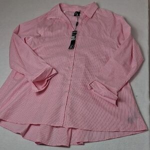 NWT Ravel Blouse Button Up, Size Small, Pretty Pink With White Stripes, Back Bow